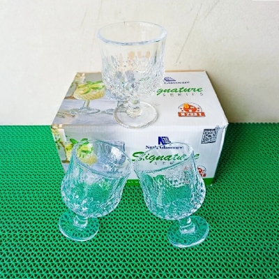 Picture of Everyday Use good quality Strong Crystal Clear Unique design Heavy Sharbat Juice Lassie Glass Set 6 Piece capacity 200 Ml-White