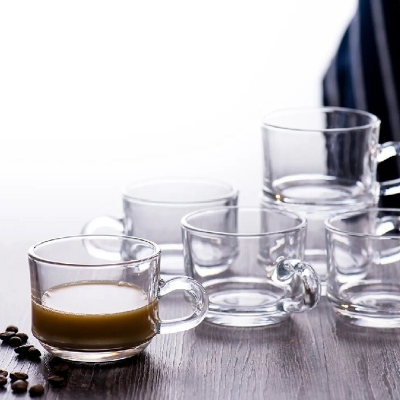 Picture of Everyday Use Good Quality Tea coffee Cup set Crystal Clear transparent Beautiful unique design Premium Cup Set 6 Piece 150 Ml-White