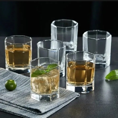 Picture of Everyday Use good quality Strong Crystal Clear Unique design Heavy  Sharbat   Juice Lassie  Glass Set 200 Ml  6 Piece-White