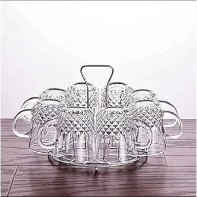 Picture of Everyday Use Good Quality Strong Tea  coffee Cup Set exclusive glassware Crystal Clear transparent Beautiful unique design Premium Cup Set 6 Piece 190 Ml-White