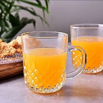 Picture of Everyday Use Good Quality Strong Tea  coffee Cup Set exclusive glassware Crystal Clear transparent Beautiful unique design Premium Cup Set 6 Piece 190 Ml-White