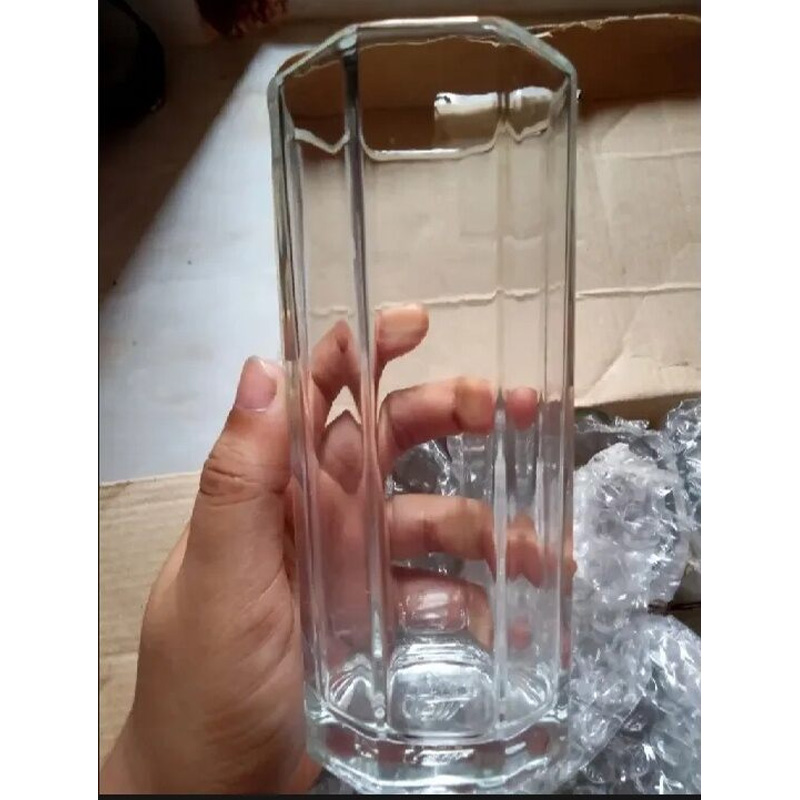 Picture of Everyday Use good quality strong crystal clear unique design Heavy 350 Ml Drinking Water  8 Angle glass set 6 piece-White