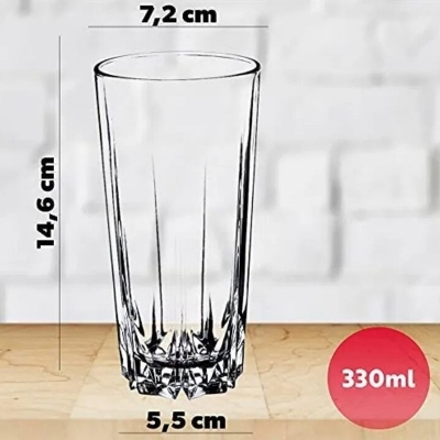 Picture of Everyday Use good quality strong crystal clear unique design Heavy 350 Ml Drinking Water glass set 6 pcs-White