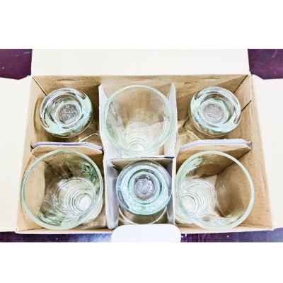 Picture of Everyday Use good quality strong crystal clear unique design Heavy  Long shape curved design clear Glass Set 6 pcs for Enjoy Juice, Lassie & Refreshing Beverages350 Ml 6 Piece-White