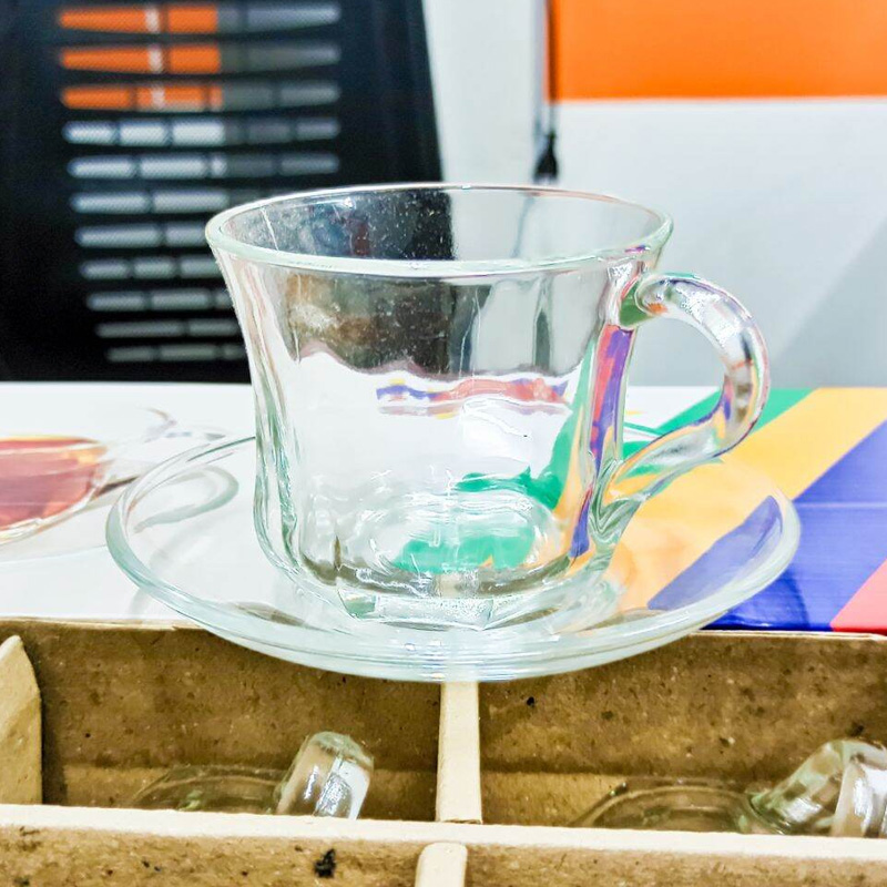Picture of Everyday Use good quality Strong unique design Heavy Crystal clear 180 Ml Cup Price Set (Saucers 6Piece Cup 6 Pieces) Total 12 pieces-White