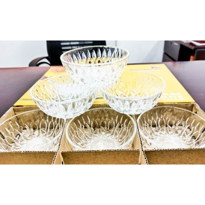 Picture of Everyday Use good quality Strong unique design Heavy Crystal clear 200 Ml Firni Bati Set/ Curry bati /Snack Bowl Set/Soup Set/-6 Piece-White