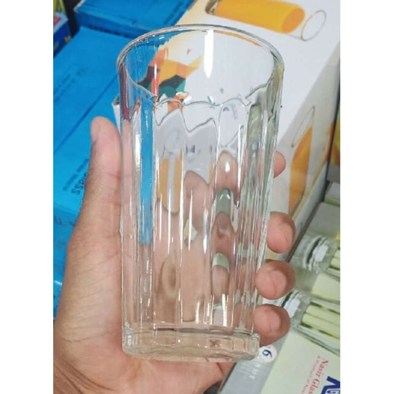 Picture of Everyday Use  good quality strong crystal clear unique design Heavy 320 Ml Drinking Water glass set 6 pcs-White