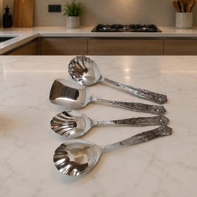 Picture of good quality unique design Serving Spoon Set Stainless Steel Spoon Set 4 Piece Set-White
