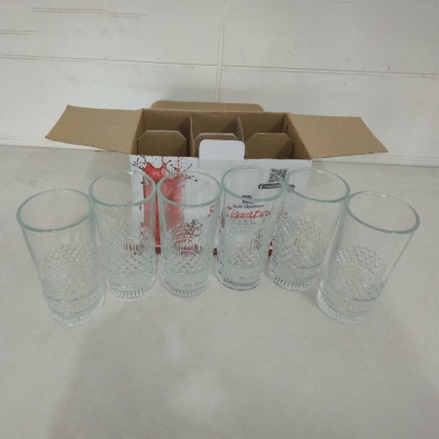 Picture of good quality strong crystal clear unique design Heavy  320 Ml Drinking  Water glass set 6 pcs-White
