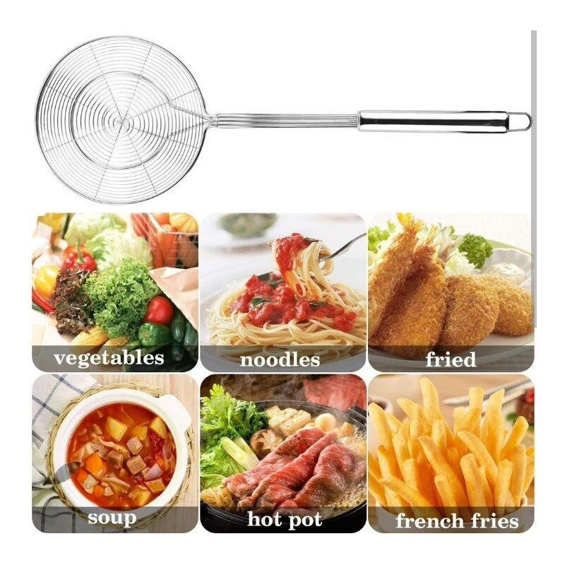 Picture of good  quality  strong Stainless Steel  Frying Tel Chakni Steel Deep Frying Spoon Oil Strainer Net Fryer 1Piece-Silver
