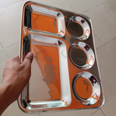 Picture of Stainless Steel unique design  strong Divided Dinner Plate Sets 5 Compartments Plate  1Piece-Silver