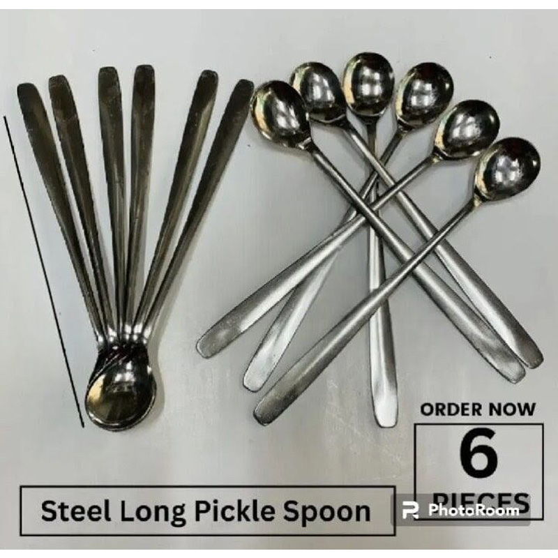 Picture of Good Quality Strong Beautiful Unic Design Stainless Steel Achar Spoon Set 6 Piece Long Pickle Set-Silver