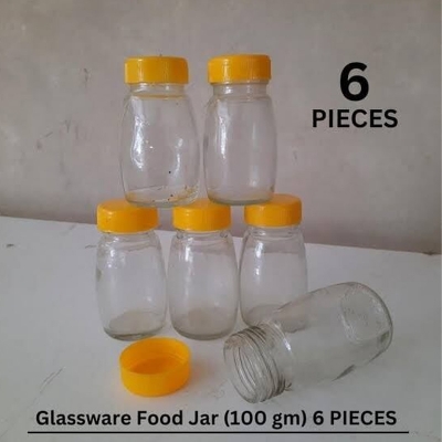Picture of Everyday Use New Glassware food jar , food container, glass jar 100 gm 6 Piece-Transparent