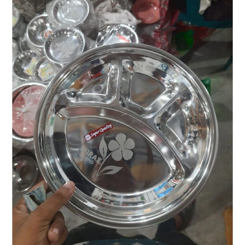 Picture of Stainless Steel unique design strong Divided Dinner Plate 4 Compartments Plate 1Piece-Silver