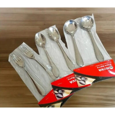 Picture of Everyday Use good quality Spoon Combo Set 6 Piece Tea 6 Piece fork 6 Piece Round Sup Spoon Set Total 18 Piece-Silver