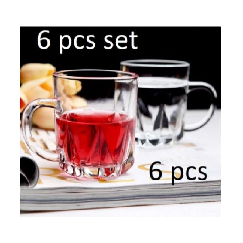 Picture of Everyday Use Good Quality Tea coffee Cup set Crystal Clear transparent Beautiful unique design Premium Cup Set 6 Piece 180 Ml-White