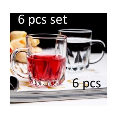 Picture of Everyday Use Good Quality Tea coffee Cup set Crystal Clear transparent Beautiful unique design Premium Cup Set 6 Piece 180 Ml-White