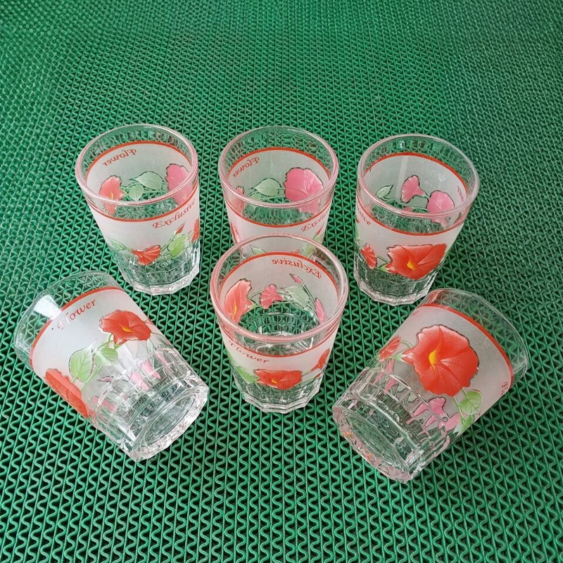 Picture of Printed  Crystal  Clear Drinking Shorbot  Coke Glass Set 6 Piece 180 Ml-Multicolor