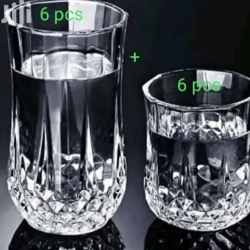 Picture of Everyday Use Crystal Clear transparent Beautiful unique design Water Glass /Coke / Sorbat Juice premium glass set of 6 water glasses and 6 sorbet glasses (total combo set of 12picec)-White