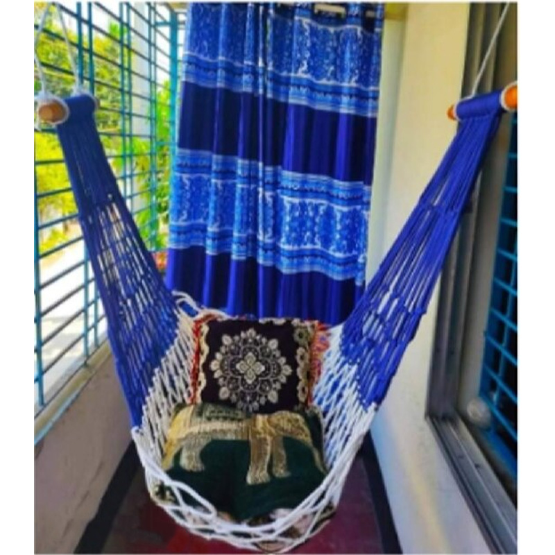 Picture of Dolna And Wooden Sticks / Hand Made Of Rope Dulna / Adult Rope Bed / Hanging Dulna Use For All People / Large Swing Rope Bed Rattan Dolna - Dolna-Multicolor