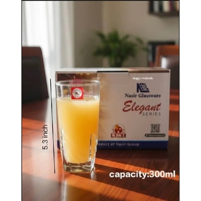 Picture of Everyday Use good quality strong Crystal Clear transparent Beautiful unique design Water /Drinking /Coke / Sorbat/Milk/ Lassi/ premium glass Set 6 Pieces per capacity 300Ml-White