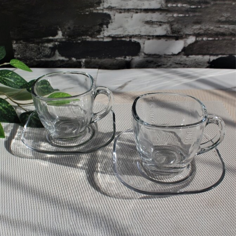 Picture of Everyday Use good quality Strong unique design Heavy Crystal clear 150 Ml Cup Price Set (Saucers 6Piece Cup 6 Pieces) Total 12 pieces-White