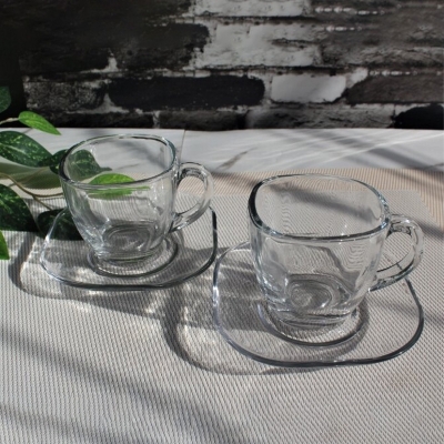 Picture of Everyday Use good quality Strong unique design Heavy Crystal clear 150 Ml Cup Price Set (Saucers 6Piece Cup 6 Pieces) Total 12 pieces-White