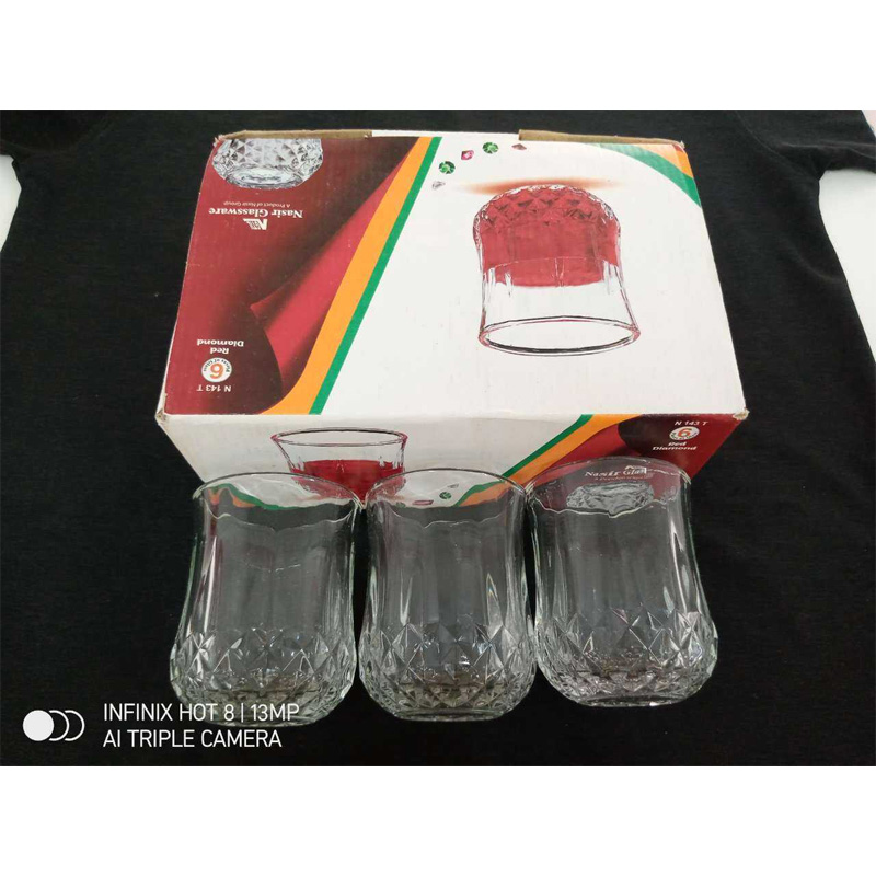 Picture of Everyday Use good quality Strong Crystal Clear Unique design Heavy Sharbat Juice Lassie Milk Glass Set 6 Piece Per Capacity 200 Ml-Multicolor