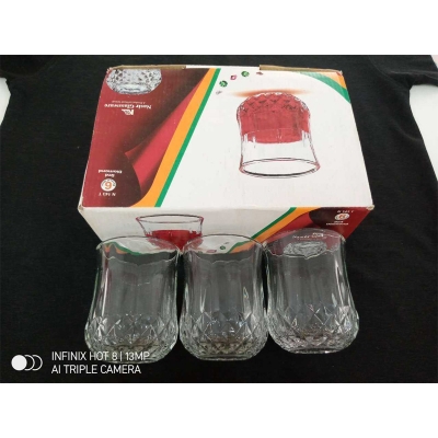 Picture of Everyday Use good quality Strong Crystal Clear Unique design Heavy Sharbat Juice Lassie Milk Glass Set 6 Piece Per Capacity 200 Ml-Multicolor