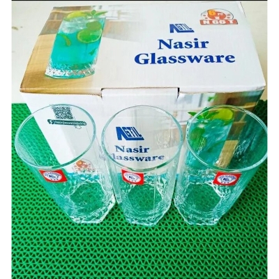 Picture of Everyday Use good quality strong  Crystal Clear transparent Beautiful unique design Water /Drinking /Coke / Sorbat/Milk/ Lassi/ premium glass Set 6 Pieces per  capacity 300Ml-White