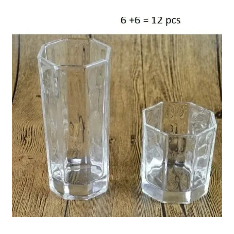 Picture of Everyday Use Crystal Clear transparent Beautiful unique design Water  Glass /Coke / Sorbat Juice premium glass  set of 6 water glasses and 6 sorbet glasses (total combo set of 12picec)-White
