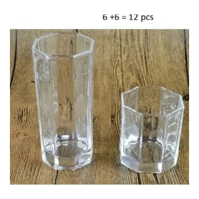 Picture of Everyday Use Crystal Clear transparent Beautiful unique design Water  Glass /Coke / Sorbat Juice premium glass  set of 6 water glasses and 6 sorbet glasses (total combo set of 12picec)-White