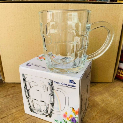 Picture of Everyday Use good quality strong Crystal Clear transparent Beautiful unique design Water Mug /Coke / Sorbat Juice premium glass Mug 1 Piece per capacity 250Ml-Multicolor