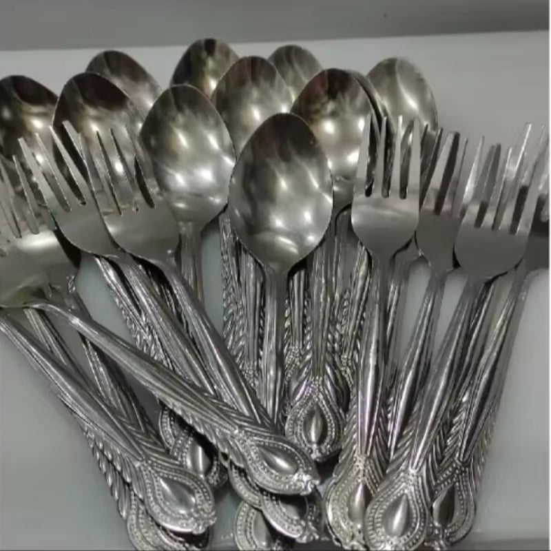 Picture of Spoon Set/ Cutlery Set/ HIGH QUALITY Stainless Steel Spoon Set 24-Pieces (Tea Spoon 12-Pieces & Fork Spoon 12-Pieces)-Silver
