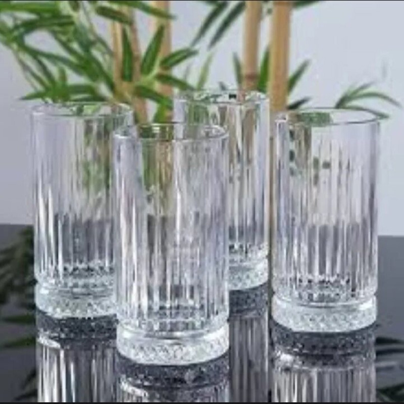 Picture of Everyday Use good quality strong Crystal Clear transparent Beautiful unique design Water /Drinking /Coke / Sorbat/Milk/ Lassi/ premium glass Set 6 Pieces Per capacity 350 Ml-White