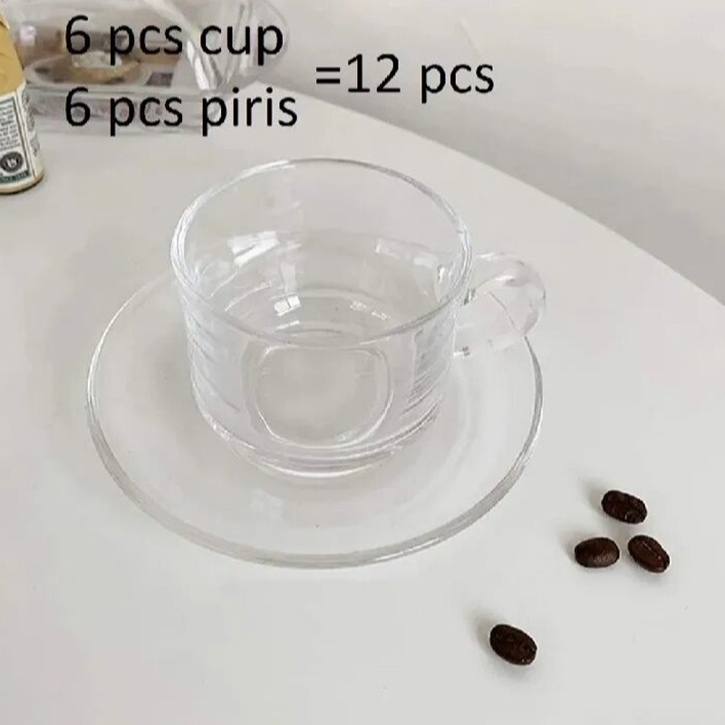 Picture of Everyday Use good quality Strong unique design Heavy Crystal clear 150 Ml Cup Price Set (Saucers 6Piece Cup 6 Pieces) Total 12 pieces-Multicolor