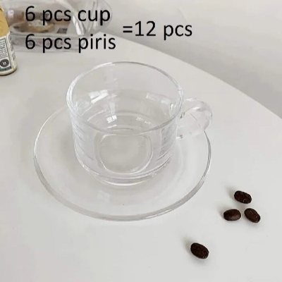 Picture of Everyday Use good quality Strong unique design Heavy Crystal clear 150 Ml Cup Price Set (Saucers 6Piece Cup 6 Pieces) Total 12 pieces-Multicolor