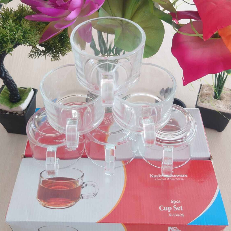 Picture of Everyday Use Good Quality Tea coffee Cup set Crystal Clear transparent Beautiful unique design Premium Cup Set 6 Piece 150 Ml-White