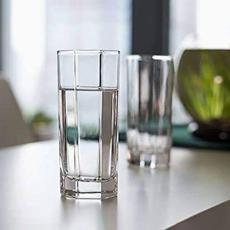 Picture of Everyday Use good quality strong crystal clear unique design Heavy 350 Ml Drinking Water  8 Angle glass set 6 piece-White