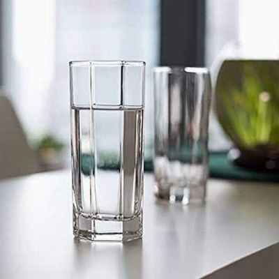 Picture of Everyday Use good quality strong crystal clear unique design Heavy 350 Ml Drinking Water  8 Angle glass set 6 piece-White