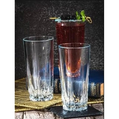 Picture of Everyday Use good quality strong crystal clear unique design Heavy 350 Ml Drinking Water glass set 6 pcs-White