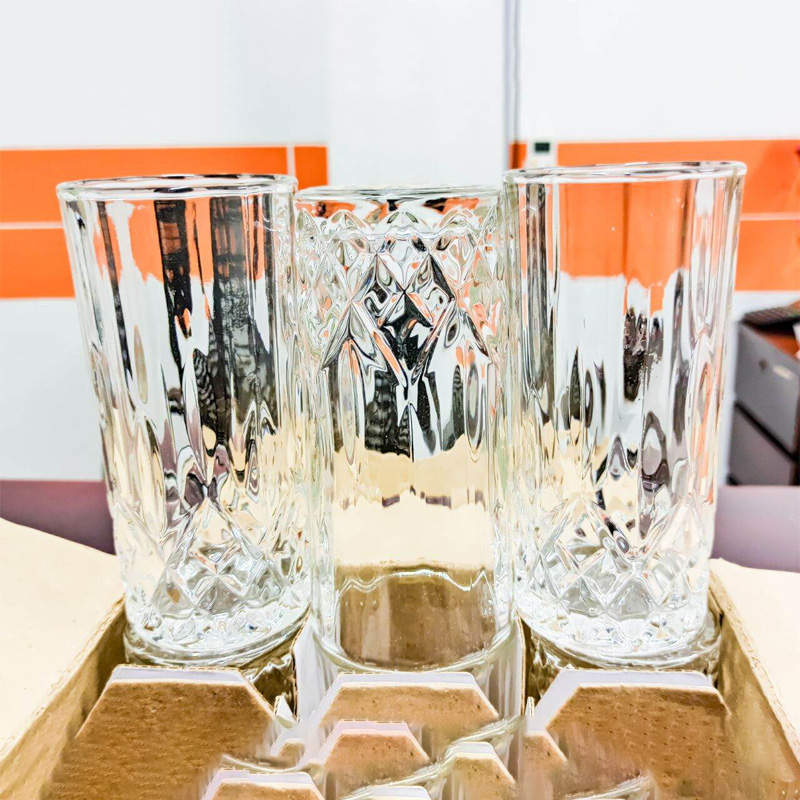 Picture of Everyday Use good quality strong crystal clear unique design Heavy 350 Ml Drinking Water glass set 6 pcs-White