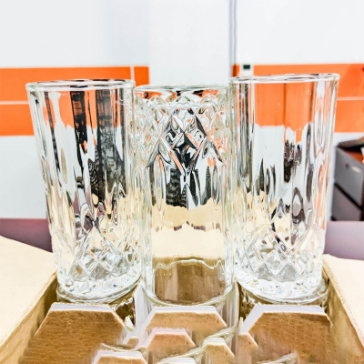 Picture of Everyday Use good quality strong crystal clear unique design Heavy 350 Ml Drinking Water glass set 6 pcs-White