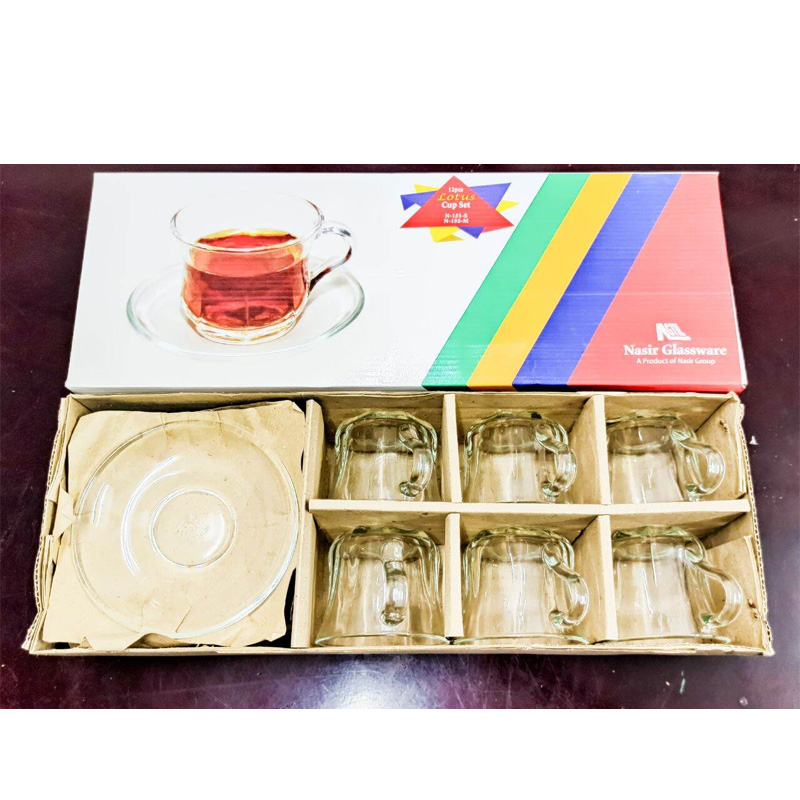 Picture of Everyday Use good quality Strong unique design Heavy Crystal clear 180 Ml Cup Price Set (Saucers 6Piece Cup 6 Pieces) Total 12 pieces-White