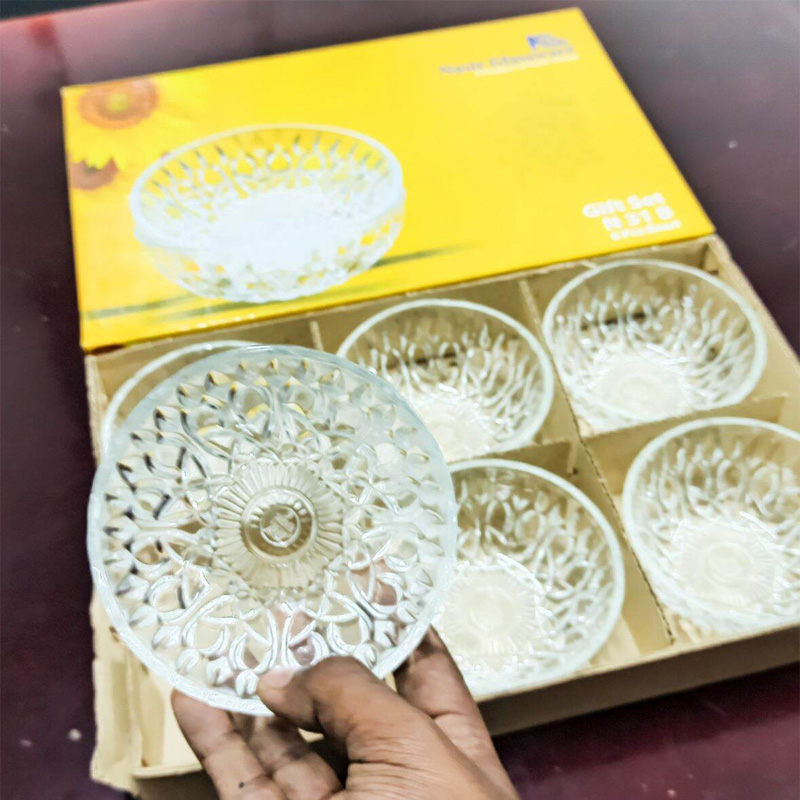 Picture of Everyday Use good quality Strong unique design Heavy Crystal clear 200 Ml Firni Bati Set/ Curry bati /Snack Bowl Set/Soup Set/-6 Piece-White