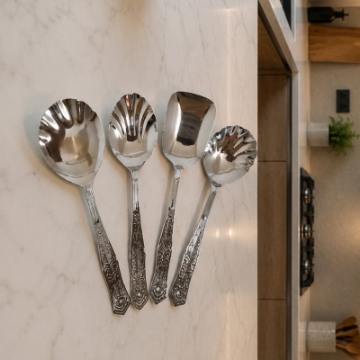 Picture of good quality unique design Serving Spoon Set Stainless Steel Spoon Set 4 Piece Set-White