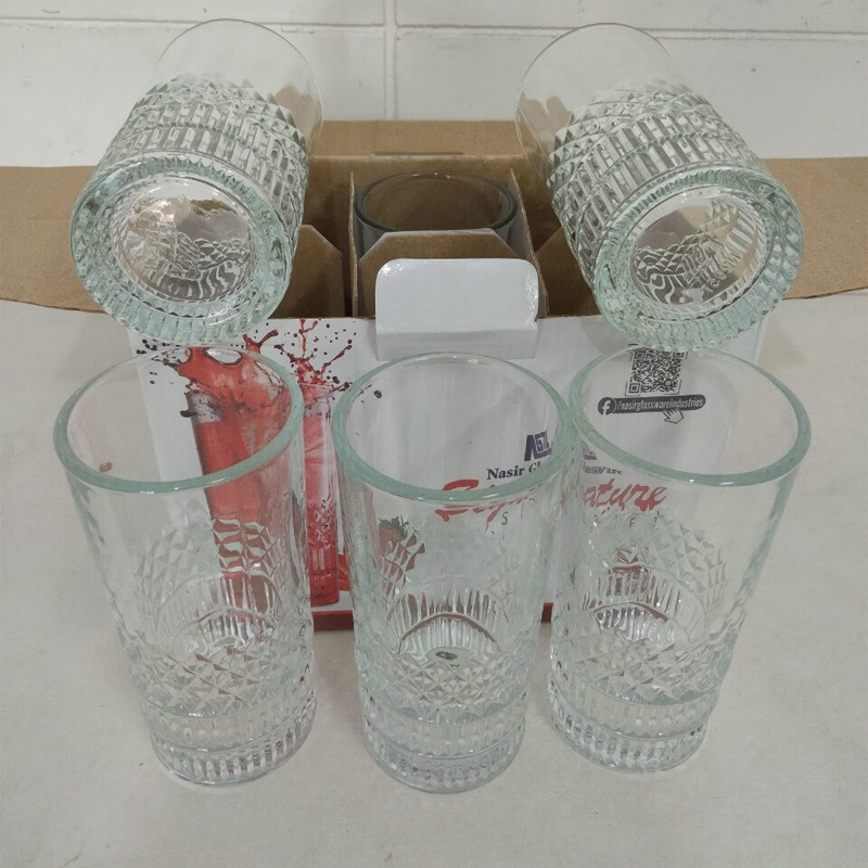 Picture of good quality strong crystal clear unique design Heavy  320 Ml Drinking  Water glass set 6 pcs-White