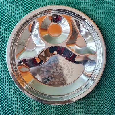 Picture of Stainless Steel unique design  strong Divided Dinner Plate Sets 4 Compartments Plate  1Piece-Silver