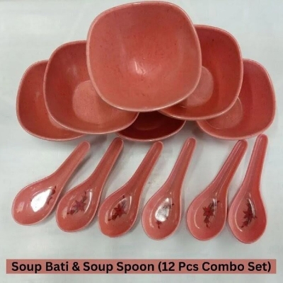 Picture of Soup Melamine Combo Bowl Set 6 Piece Bowl 6 Piece Spoon Set Total 12 Piece-Multicolor