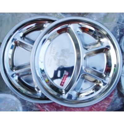 Picture of Stainless Steel unique design strong Divided Dinner Plate 4 Compartments Plate 1Piece-Silver